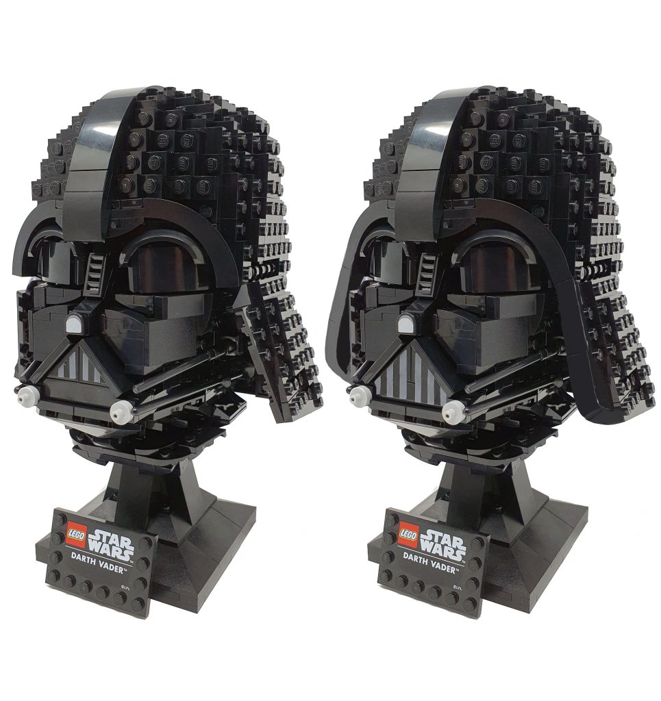 image showing the real thing alongside my photoshopped version of darth vaders helmet set