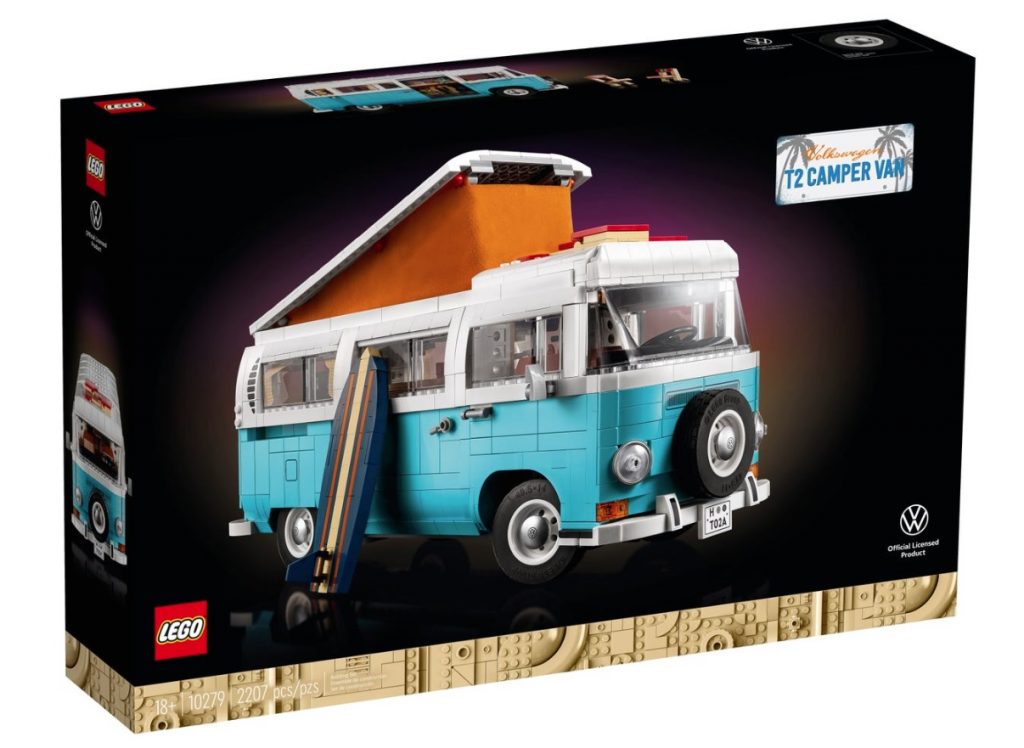 official boxart for the volkswagen t2 campervan lego set