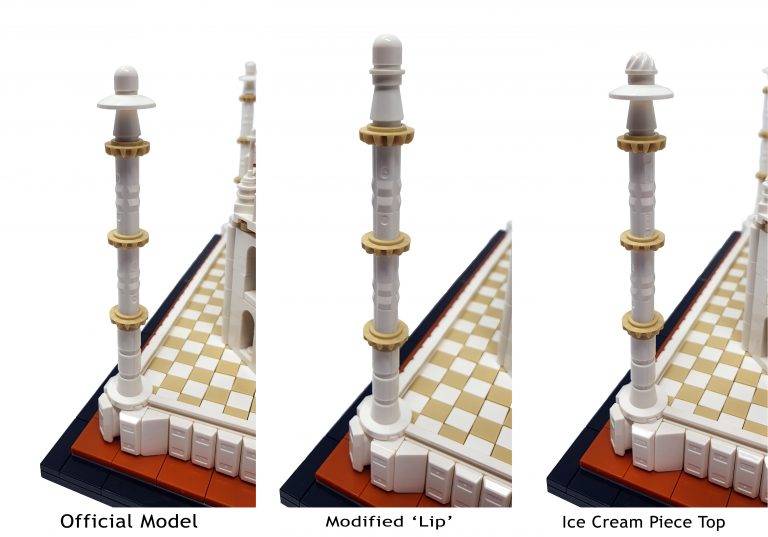 image showing the design of the minarets of the lego architecture taj mahal set
