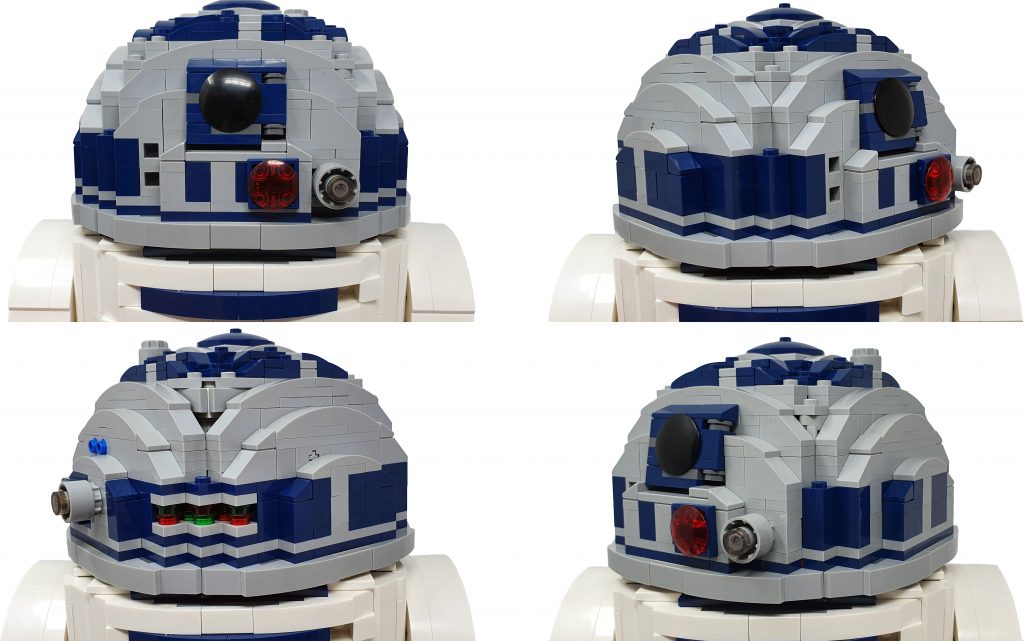 picture showing the way that r2s head rotates on the lego r2d2 set