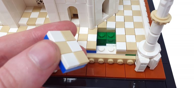 image showing the build process for the tiles of the lego architecture taj mahal set